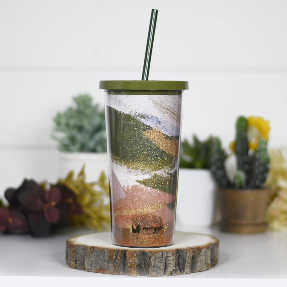 Earth Glitter Tumbler with Straw